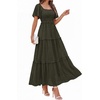 image:imagePRETTYGARDEN Womens Summer Dresses 2026 Boho Maxi Wedding Guest Smocked Square Neck Spring Short Sleeve Swiss Dot Long DressArmy Green