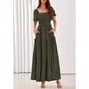 image:imagePRETTYGARDEN Womens Summer Dresses 2026 Boho Maxi Wedding Guest Smocked Square Neck Spring Short Sleeve Swiss Dot Long DressArmy Green