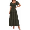 image:imagePRETTYGARDEN Womens Summer Dresses 2026 Boho Maxi Wedding Guest Smocked Square Neck Spring Short Sleeve Swiss Dot Long DressArmy Green