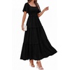 image:imagePRETTYGARDEN Womens Summer Dresses 2026 Boho Maxi Wedding Guest Smocked Square Neck Spring Short Sleeve Swiss Dot Long DressBlack