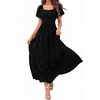 image:imagePRETTYGARDEN Womens Summer Dresses 2026 Boho Maxi Wedding Guest Smocked Square Neck Spring Short Sleeve Swiss Dot Long DressBlack