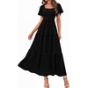 image:imagePRETTYGARDEN Womens Summer Dresses 2026 Boho Maxi Wedding Guest Smocked Square Neck Spring Short Sleeve Swiss Dot Long DressBlack