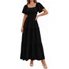 image:imagePRETTYGARDEN Womens Summer Dresses 2026 Boho Maxi Wedding Guest Smocked Square Neck Spring Short Sleeve Swiss Dot Long DressBlack