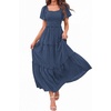 image:imagePRETTYGARDEN Womens Summer Dresses 2026 Boho Maxi Wedding Guest Smocked Square Neck Spring Short Sleeve Swiss Dot Long DressDark Blue