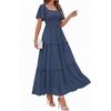 image:imagePRETTYGARDEN Womens Summer Dresses 2026 Boho Maxi Wedding Guest Smocked Square Neck Spring Short Sleeve Swiss Dot Long DressDark Blue