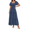 image:imagePRETTYGARDEN Womens Summer Dresses 2026 Boho Maxi Wedding Guest Smocked Square Neck Spring Short Sleeve Swiss Dot Long DressDark Blue