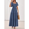 image:imagePRETTYGARDEN Womens Summer Dresses 2026 Boho Maxi Wedding Guest Smocked Square Neck Spring Short Sleeve Swiss Dot Long DressDark Blue
