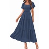 image:imagePRETTYGARDEN Womens Summer Dresses 2026 Boho Maxi Wedding Guest Smocked Square Neck Spring Short Sleeve Swiss Dot Long DressDark Blue