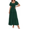 image:imagePRETTYGARDEN Womens Summer Dresses 2026 Boho Maxi Wedding Guest Smocked Square Neck Spring Short Sleeve Swiss Dot Long DressDark Green