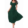 image:imagePRETTYGARDEN Womens Summer Dresses 2026 Boho Maxi Wedding Guest Smocked Square Neck Spring Short Sleeve Swiss Dot Long DressDark Green