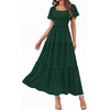 image:imagePRETTYGARDEN Womens Summer Dresses 2026 Boho Maxi Wedding Guest Smocked Square Neck Spring Short Sleeve Swiss Dot Long DressDark Green