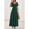 image:imagePRETTYGARDEN Womens Summer Dresses 2026 Boho Maxi Wedding Guest Smocked Square Neck Spring Short Sleeve Swiss Dot Long DressDark Green