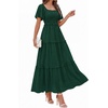 image:imagePRETTYGARDEN Womens Summer Dresses 2026 Boho Maxi Wedding Guest Smocked Square Neck Spring Short Sleeve Swiss Dot Long DressDark Green