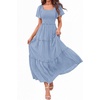 image:imagePRETTYGARDEN Womens Summer Dresses 2026 Boho Maxi Wedding Guest Smocked Square Neck Spring Short Sleeve Swiss Dot Long DressLight Blue