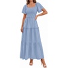 image:imagePRETTYGARDEN Womens Summer Dresses 2026 Boho Maxi Wedding Guest Smocked Square Neck Spring Short Sleeve Swiss Dot Long DressLight Blue