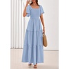 image:imagePRETTYGARDEN Womens Summer Dresses 2026 Boho Maxi Wedding Guest Smocked Square Neck Spring Short Sleeve Swiss Dot Long DressLight Blue
