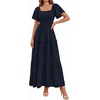image:imagePRETTYGARDEN Womens Summer Dresses 2026 Boho Maxi Wedding Guest Smocked Square Neck Spring Short Sleeve Swiss Dot Long DressNavy Blue