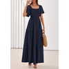 image:imagePRETTYGARDEN Womens Summer Dresses 2026 Boho Maxi Wedding Guest Smocked Square Neck Spring Short Sleeve Swiss Dot Long DressNavy Blue