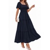 image:imagePRETTYGARDEN Womens Summer Dresses 2026 Boho Maxi Wedding Guest Smocked Square Neck Spring Short Sleeve Swiss Dot Long DressNavy Blue
