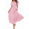 image:imagePRETTYGARDEN Womens Summer Dresses 2026 Boho Maxi Wedding Guest Smocked Square Neck Spring Short Sleeve Swiss Dot Long DressPink