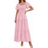 image:imagePRETTYGARDEN Womens Summer Dresses 2026 Boho Maxi Wedding Guest Smocked Square Neck Spring Short Sleeve Swiss Dot Long DressPink