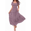 image:imagePRETTYGARDEN Womens Summer Dresses 2026 Boho Maxi Wedding Guest Smocked Square Neck Spring Short Sleeve Swiss Dot Long DressPurple