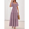 image:imagePRETTYGARDEN Womens Summer Dresses 2026 Boho Maxi Wedding Guest Smocked Square Neck Spring Short Sleeve Swiss Dot Long DressPurple