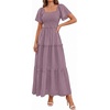image:imagePRETTYGARDEN Womens Summer Dresses 2026 Boho Maxi Wedding Guest Smocked Square Neck Spring Short Sleeve Swiss Dot Long DressPurple