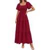 image:imagePRETTYGARDEN Womens Summer Dresses 2026 Boho Maxi Wedding Guest Smocked Square Neck Spring Short Sleeve Swiss Dot Long DressRed