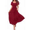 image:imagePRETTYGARDEN Womens Summer Dresses 2026 Boho Maxi Wedding Guest Smocked Square Neck Spring Short Sleeve Swiss Dot Long DressRed