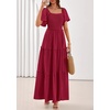 image:imagePRETTYGARDEN Womens Summer Dresses 2026 Boho Maxi Wedding Guest Smocked Square Neck Spring Short Sleeve Swiss Dot Long DressRed