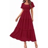 image:imagePRETTYGARDEN Womens Summer Dresses 2026 Boho Maxi Wedding Guest Smocked Square Neck Spring Short Sleeve Swiss Dot Long DressRed