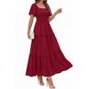 image:imagePRETTYGARDEN Womens Summer Dresses 2026 Boho Maxi Wedding Guest Smocked Square Neck Spring Short Sleeve Swiss Dot Long DressRed
