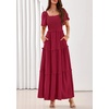 image:imagePRETTYGARDEN Womens Summer Dresses 2026 Boho Maxi Wedding Guest Smocked Square Neck Spring Short Sleeve Swiss Dot Long DressRed