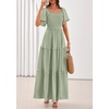image:imagePRETTYGARDEN Womens Summer Dresses 2026 Boho Maxi Wedding Guest Smocked Square Neck Spring Short Sleeve Swiss Dot Long DressSage Green