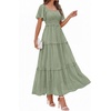 image:imagePRETTYGARDEN Womens Summer Dresses 2026 Boho Maxi Wedding Guest Smocked Square Neck Spring Short Sleeve Swiss Dot Long DressSage Green