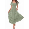 image:imagePRETTYGARDEN Womens Summer Dresses 2026 Boho Maxi Wedding Guest Smocked Square Neck Spring Short Sleeve Swiss Dot Long DressSage Green