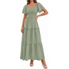 image:imagePRETTYGARDEN Womens Summer Dresses 2026 Boho Maxi Wedding Guest Smocked Square Neck Spring Short Sleeve Swiss Dot Long DressSage Green