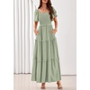 image:imagePRETTYGARDEN Womens Summer Dresses 2026 Boho Maxi Wedding Guest Smocked Square Neck Spring Short Sleeve Swiss Dot Long DressSage Green