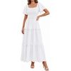 image:imagePRETTYGARDEN Womens Summer Dresses 2026 Boho Maxi Wedding Guest Smocked Square Neck Spring Short Sleeve Swiss Dot Long DressWhite