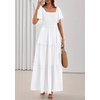 image:imagePRETTYGARDEN Womens Summer Dresses 2026 Boho Maxi Wedding Guest Smocked Square Neck Spring Short Sleeve Swiss Dot Long DressWhite