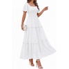 image:imagePRETTYGARDEN Womens Summer Dresses 2026 Boho Maxi Wedding Guest Smocked Square Neck Spring Short Sleeve Swiss Dot Long DressWhite