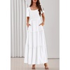 image:imagePRETTYGARDEN Womens Summer Dresses 2026 Boho Maxi Wedding Guest Smocked Square Neck Spring Short Sleeve Swiss Dot Long DressWhite