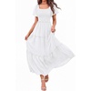 image:imagePRETTYGARDEN Womens Summer Dresses 2026 Boho Maxi Wedding Guest Smocked Square Neck Spring Short Sleeve Swiss Dot Long DressWhite