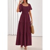 image:imagePRETTYGARDEN Womens Summer Dresses 2026 Boho Maxi Wedding Guest Smocked Square Neck Spring Short Sleeve Swiss Dot Long DressWine Red