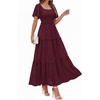 image:imagePRETTYGARDEN Womens Summer Dresses 2026 Boho Maxi Wedding Guest Smocked Square Neck Spring Short Sleeve Swiss Dot Long DressWine Red
