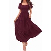 image:imagePRETTYGARDEN Womens Summer Dresses 2026 Boho Maxi Wedding Guest Smocked Square Neck Spring Short Sleeve Swiss Dot Long DressWine Red