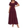 image:imagePRETTYGARDEN Womens Summer Dresses 2026 Boho Maxi Wedding Guest Smocked Square Neck Spring Short Sleeve Swiss Dot Long DressWine Red