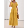 image:imagePRETTYGARDEN Womens Summer Dresses 2026 Boho Maxi Wedding Guest Smocked Square Neck Spring Short Sleeve Swiss Dot Long DressYellow