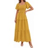 image:imagePRETTYGARDEN Womens Summer Dresses 2026 Boho Maxi Wedding Guest Smocked Square Neck Spring Short Sleeve Swiss Dot Long DressYellow